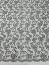 Pamela Floral Lace Polyester Fabric - Floral Corded Embroidered Sequin Lace, 50-54" Width (1 Yard)