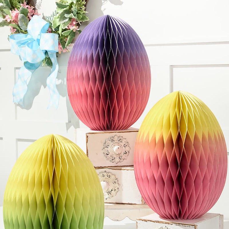 14" Paper Honeycomb Ombre Egg – Festive Hanging Seasonal Decor