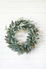 22 Inch Frosted Blue Spruce LED Christmas Wreath
