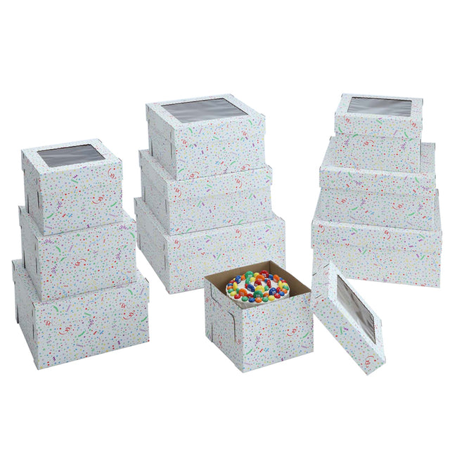 Party Print Cake Box with Window, 2 piece set, 10 x 10 x 8 Inch Deep