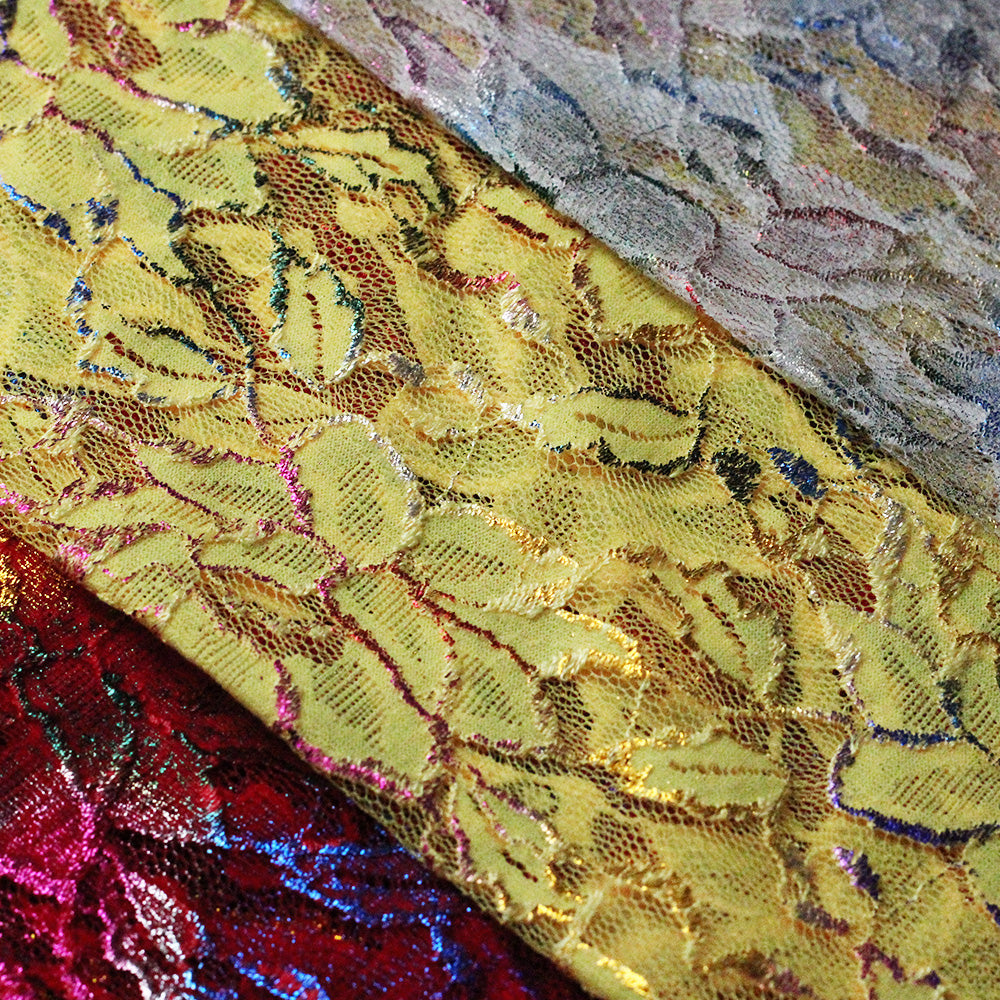 Passion Flower Foil Nylon Spandex Fabric - Multiple Colors, Floral Lace, 57/58" Width (1 Yard)