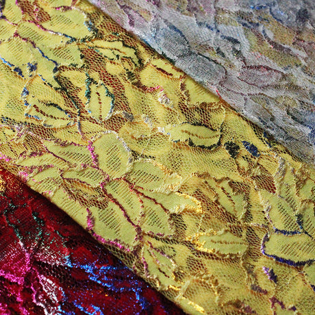 Passion Flower Foil Nylon Spandex Fabric - Multiple Colors, Floral Lace, 57/58" Width (1 Yard)