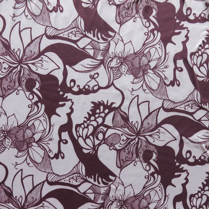 Poly Lycra Athletic Knit Fabric Wine Mauve Floral