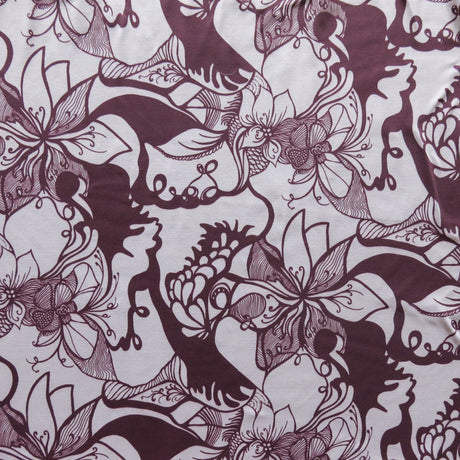 Poly Lycra Athletic Knit Fabric Wine Mauve Floral