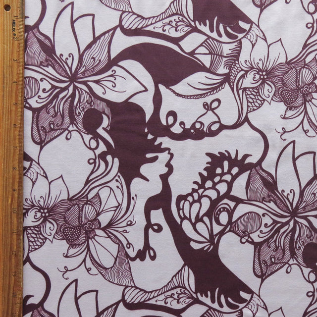 Poly Lycra Athletic Knit Fabric Wine Mauve Floral