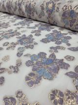 Brocade Floral Organza Fabric Lavender Blue