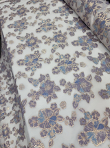 Brocade Floral Organza Fabric Lavender Blue