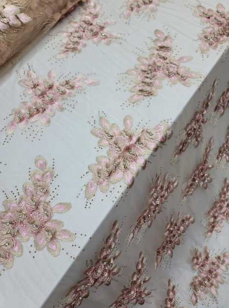 3D Floral Beaded Lace Champagne Nude