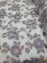 Brocade Floral Organza Fabric Lavender Blue