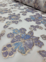 Brocade Floral Organza Fabric Lavender Blue
