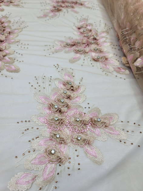 3D Floral Beaded Lace Champagne Nude