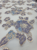 Brocade Floral Organza Fabric Lavender Blue