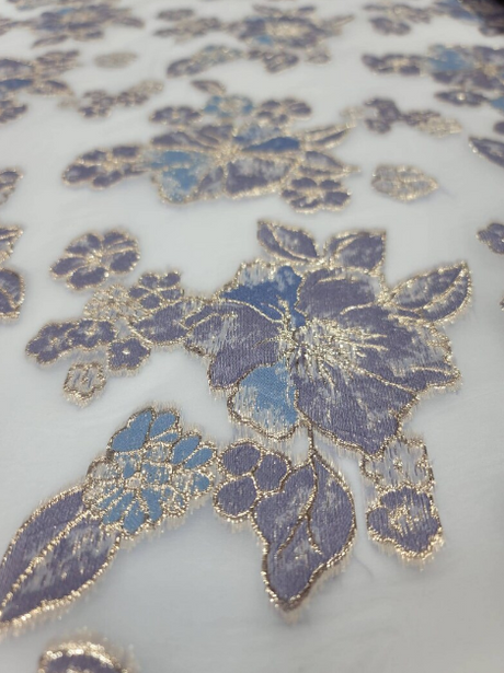 Brocade Floral Organza Fabric Lavender Blue