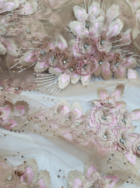 3D Floral Beaded Lace Champagne Nude