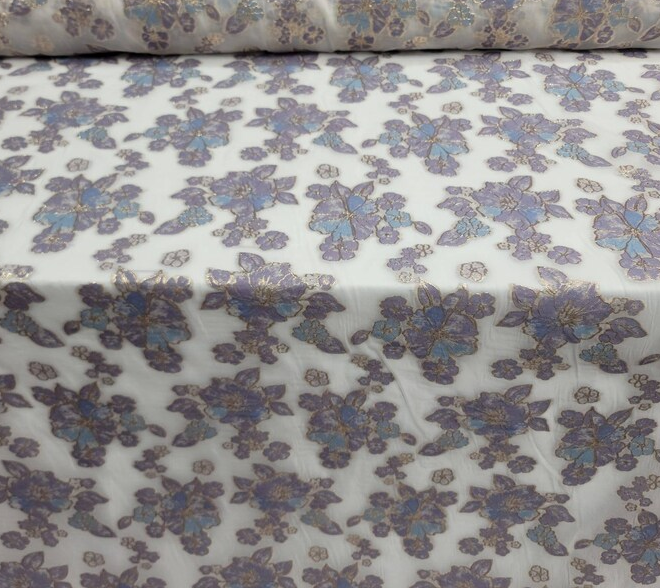 Brocade Floral Organza Fabric Lavender Blue