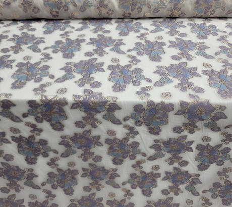 Brocade Floral Organza Fabric Lavender Blue