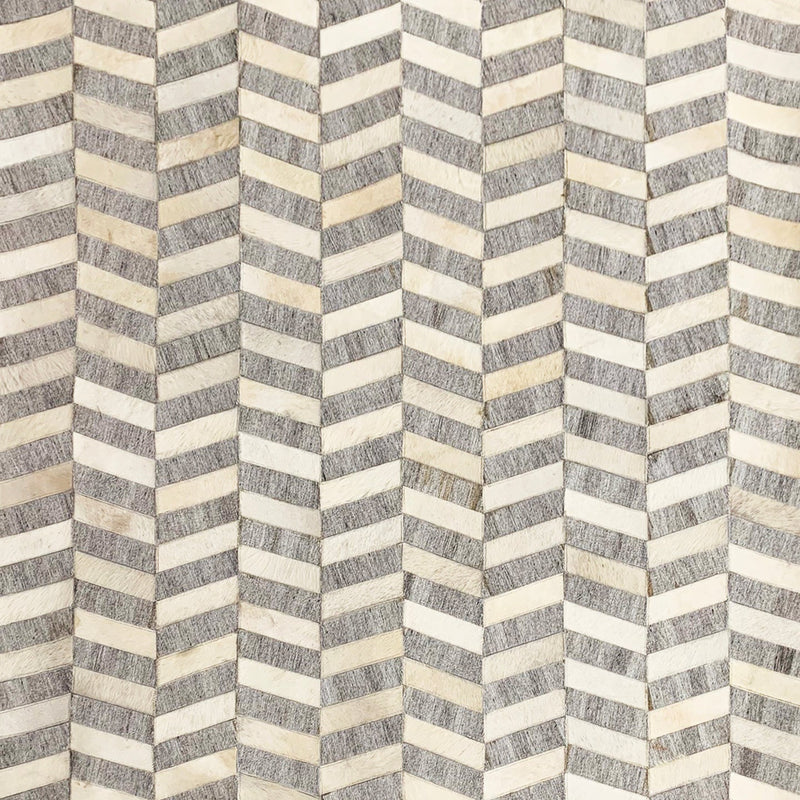 Geometric Chevron Ivory & Grey Cowhide Patchwork Rug - Handmade Leather Patchwork Cowhide PCH165