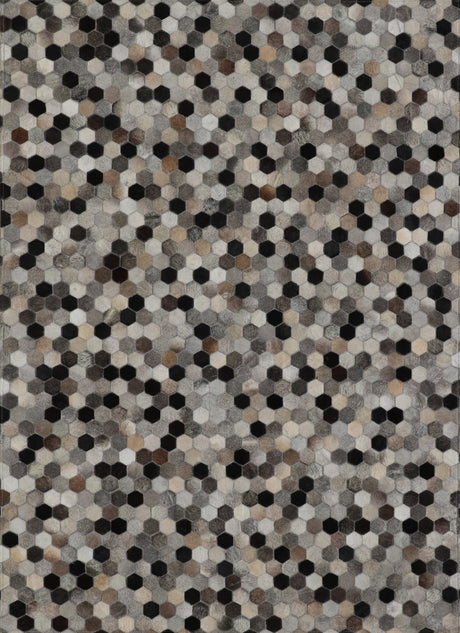 Patchwork PCH217 100% Hairon Leather Fabric - Geometric Octagon, Earthy Browns With Black Accents (5' X 7')