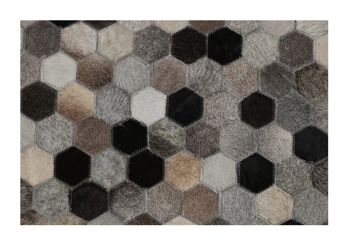 Patchwork PCH217 100% Hairon Leather Fabric - Geometric Octagon, Earthy Browns With Black Accents (5' X 7')