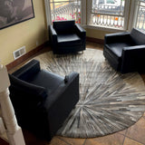Leather Patchwork Cowhide Area Rug - Patchwork Cowhide Fabric, White/Brown, 5' X 7', 8' X 8' Round, 8' X 10', 9' X 12' (1 Unit)