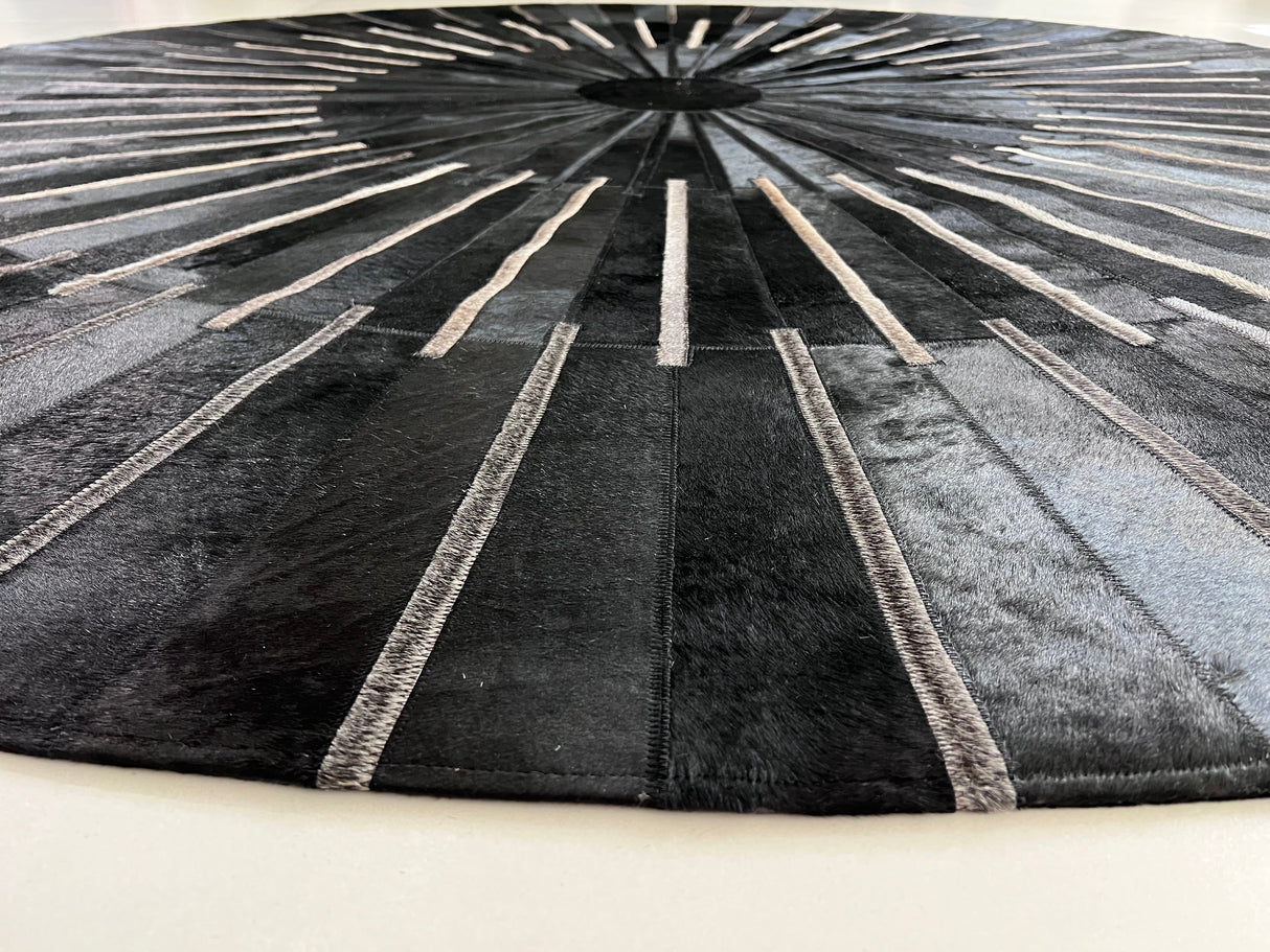 Patchwork PCH216 Round 100 Percent Real Cow Hide Fabric - Black With Charcoal Stripes, Round (6' X 6' Round)