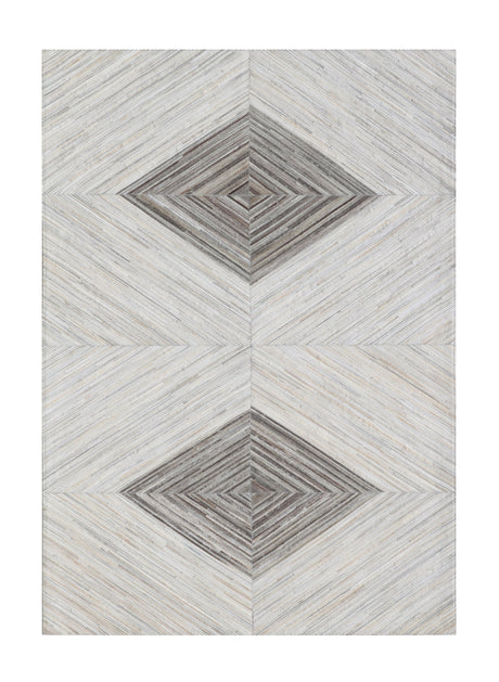Geometric Diamond Cowhide Patchwork Rug - 100% Hairon Leather Fabric - Multi Geometric Diamond Pattern, Felt Backing (5' X 7')