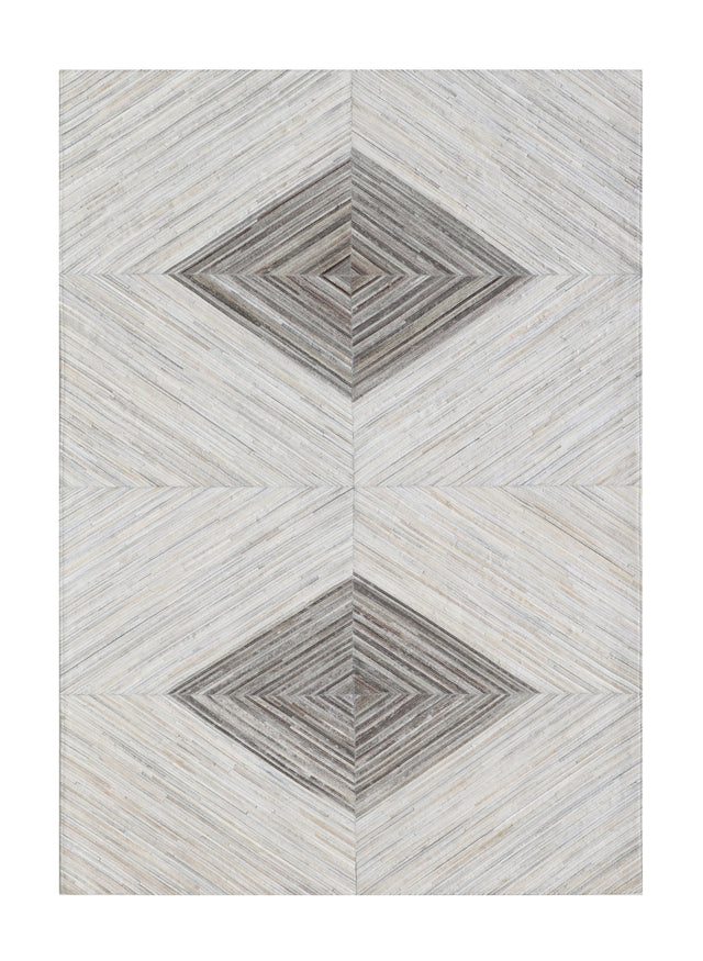 Geometric Diamond Cowhide Patchwork Rug - 100% Hairon Leather Fabric - Multi Geometric Diamond Pattern, Felt Backing (5' X 7')