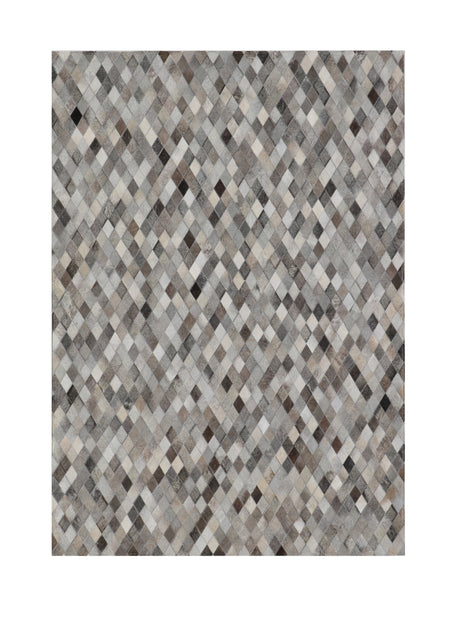 Patchwork PCH224 Hairon Leather Fabric - Gray Geometric Diamond Pattern, Felt Backing, 5' 3'' X 7' 6'' (1 Unit)