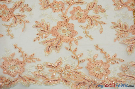 Edith Embroidery Fabric - Two Tone Floral Embroidery, Sheer Tulle, 52" Width, Multiple Colors (1 Yard)