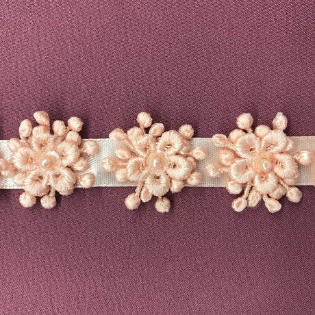 Beaded 3D Guipure Floral Lace Trimming 100 Percent Polyester Fabric - Floral Beaded Lace Trim, 1" Width (1 Yard)