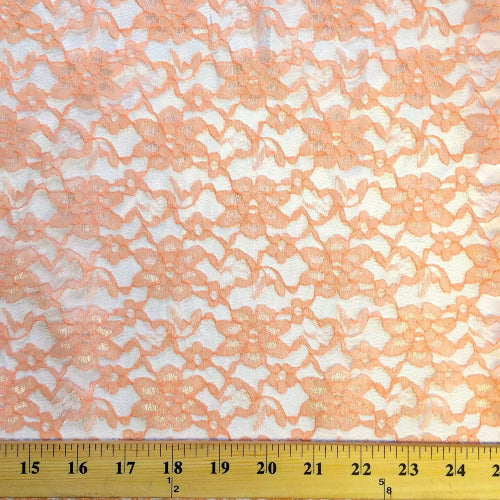 Peach Raschel Lace Polyester Fabric - French Floral, Peach, 60" Width