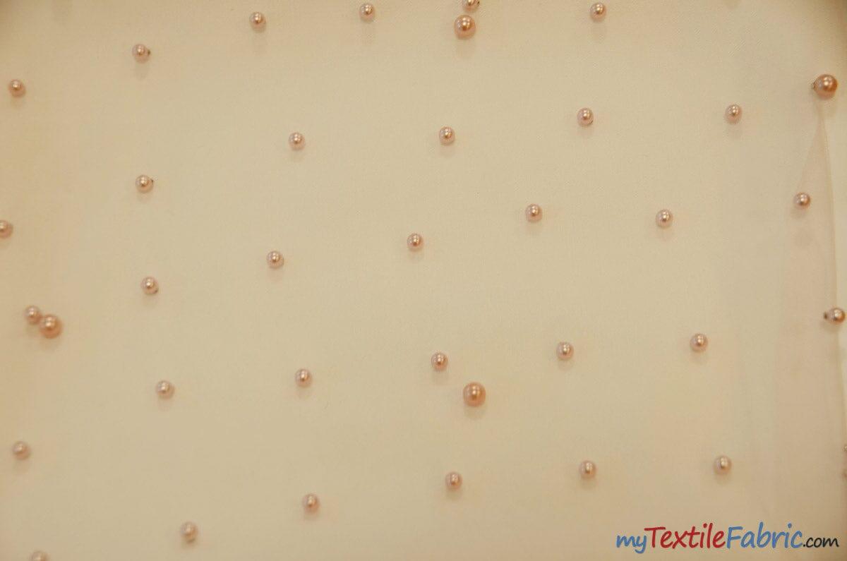Very Soft Tulle With Pearls Polyester Fabric - Sheer Beaded Tulle, 52" Width (1 Yard)