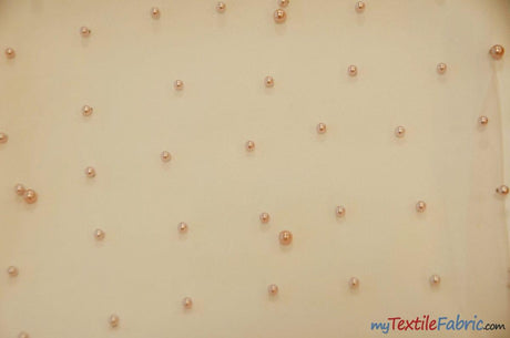 Very Soft Tulle With Pearls Polyester Fabric - Sheer Beaded Tulle, 52" Width (1 Yard)