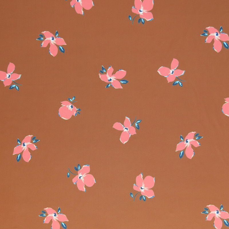 Swim Knit Peach Floral on Terra Cotta