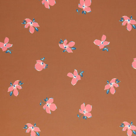 Swim Knit Peach Floral on Terra Cotta