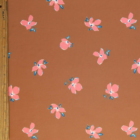 Swim Knit Peach Floral on Terra Cotta