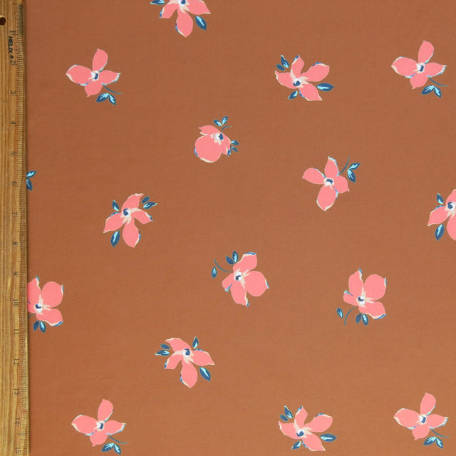 Swim Knit Peach Floral on Terra Cotta