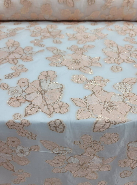Brocade Floral French Organza in Blush Gold