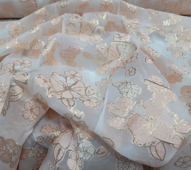 Brocade Floral French Organza in Blush Gold