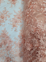 Beaded Lace 3D Floral Embroidered on Mesh Peach