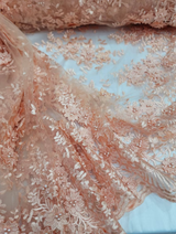 Beaded Lace 3D Floral Embroidered on Mesh Peach