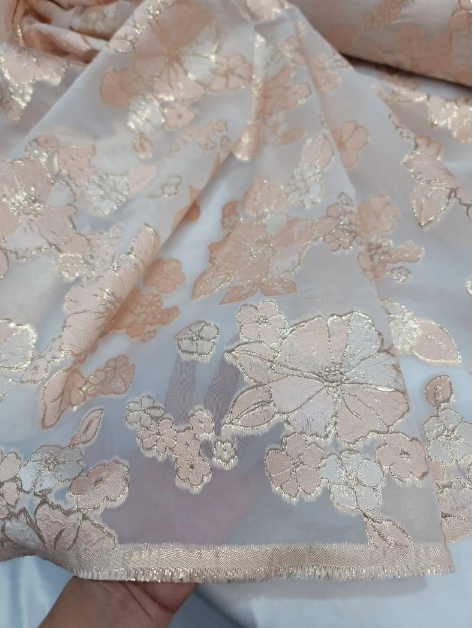 Brocade Floral French Organza in Blush Gold