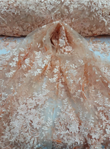 Beaded Lace 3D Floral Embroidered on Mesh Peach
