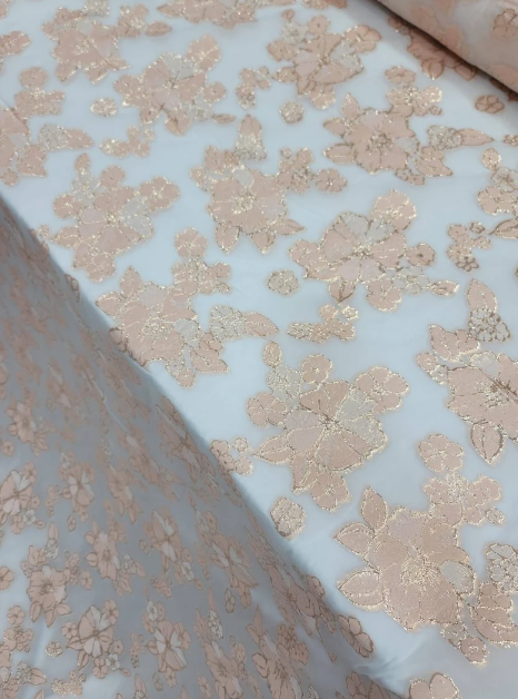 Brocade Floral French Organza in Blush Gold