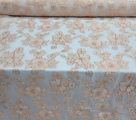Brocade Floral French Organza in Blush Gold