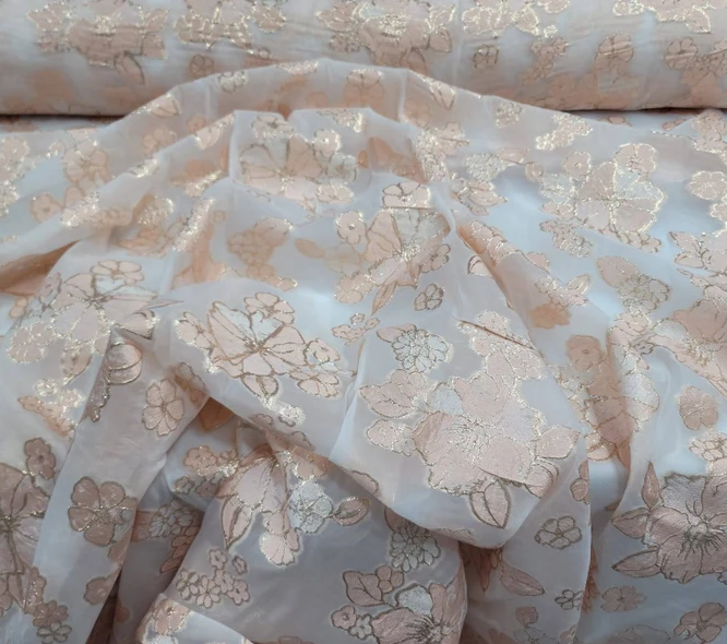 Brocade Floral French Organza in Blush Gold