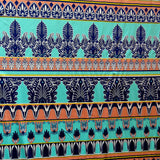 Nylon Spandex Swimsuit Fabric Mint Peach Navy Fleur de Lis Stripe
