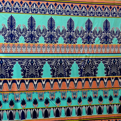 Nylon Spandex Swimsuit Fabric Mint Peach Navy Fleur de Lis Stripe
