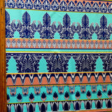 Nylon Spandex Swimsuit Fabric Mint Peach Navy Fleur de Lis Stripe