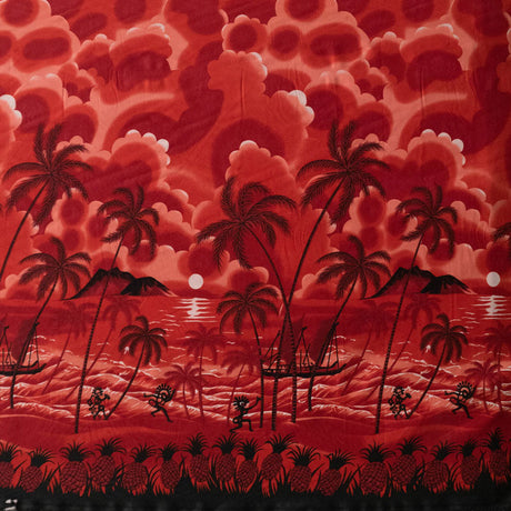 Island Sunset Over Ocean Peachskin Fabric - Orange, Teal, Yellow, Royal, Red, 45" Width (1 Yard)